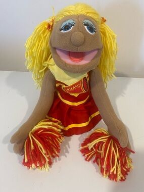 Melissa & Doug Cheerleader Hand Puppet Blonde Girl w/ Rod Red Yellow SML Stacy